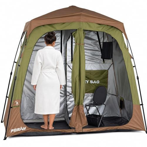 Porayhut Ducha Portátil Camping Tienda Deluxe, Habitación Cambiador, Fácil Montaje, Refugio Privado, Tienda Grande 2 Habitaciones con Drenaje de Piso para Playa, Camping y Senderismo con Estacas y Cuerdas para Estabilidad miniatura 1