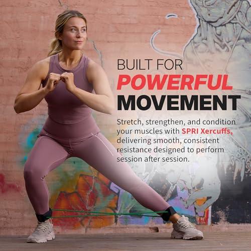 Image of SPRI Xercuff Leg Resistance Band Exercise Cord with Non-Slip Padded Ankle Cuffs (All Bands Sold Separately) Portable for the Gym or At Home Workout Equipment