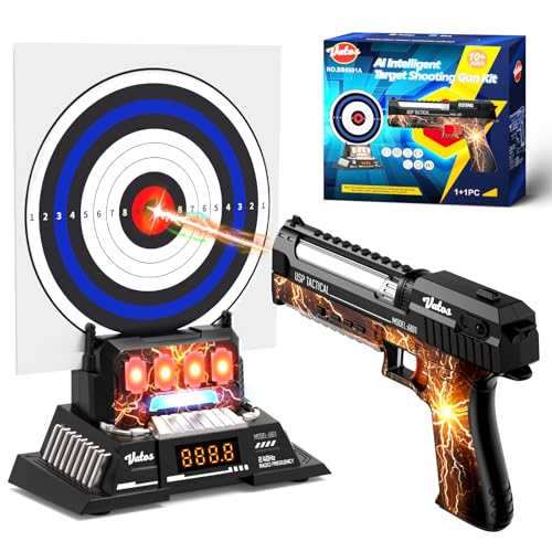 VATOS Juego de Tiro Electrónico Inteligente con Base de Puntuación Automática y Pistola Láser Recargable, Feedback de Voz en Tiempo Real, Juguete Interior/Exterior para Adolescentes, Adultos
