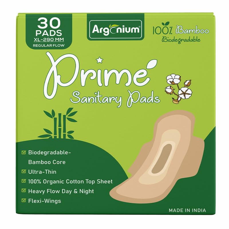 Argonium Prime Biodegradable Bamboo Sanitary Pads | Pack Of 30 Pads| XL-290mm | Bamboo Base, Rash-Toxin-Irritation Free, High Absorbent, Heavy Flow, Extra Long Day-Night Napkin For Women | skin friendly (B0D8Y3K9QT) Amazon Price History, Amazon Price Tracker