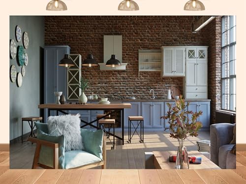 PEKRU 8x6ft Fabric Rustic Industrial Kitchen Photography Backdrop with Exposed