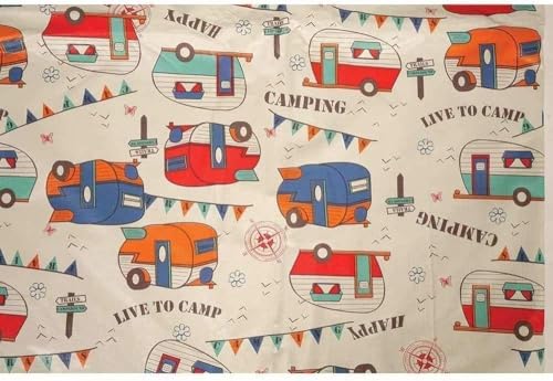HAPPY DEALS ~ Camping RV Tablecloth, 54x82 inches, Flannel Back, Picnic Table Cover (54' x 82' Camping Trails)
