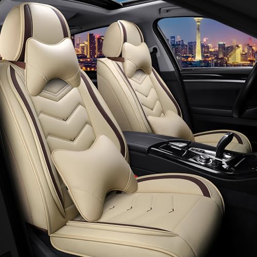 Image of CTDS Car Seat Covers for VW Tiguan 2009-2026, Stylish Sport Seat Cover, Premium Nappa Leather Car Seat Cover. Automobile Seat Covers Sets.(Luxury 2 Seats /Beige)