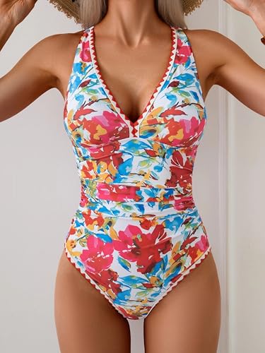 Image of B2prity One Piece Swimsuit for Women Tummy Control Ruched Bathing Suit Push Up Tie Back Swimwear Shell Stitched