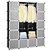 Tubiaz Garderobe 20 Würfel DIY Regalsystem Kleiderschrank mit Tür mit Hammer Schuhablagen aus PP-Kunststoff Mit 2 Kleiderstange für hängende Kleidung 180 x 142 x 37 cm schwarz