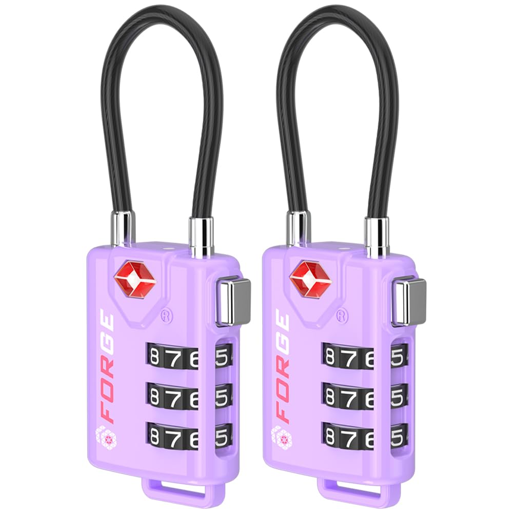 Forge TSA Approved Luggage Locks, Re-settable Combination with Alloy Body, Light Purple 2 PK, for Luggage, Suitcase, Backpack and More.
