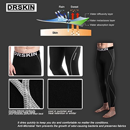 DRSKIN Men’s Compression Pants Sports Tights Baselayer Running Workout Active Leggings Yoga Dry Thermal Warm Wintergear (XL, DB01) - Thumbnail 6
