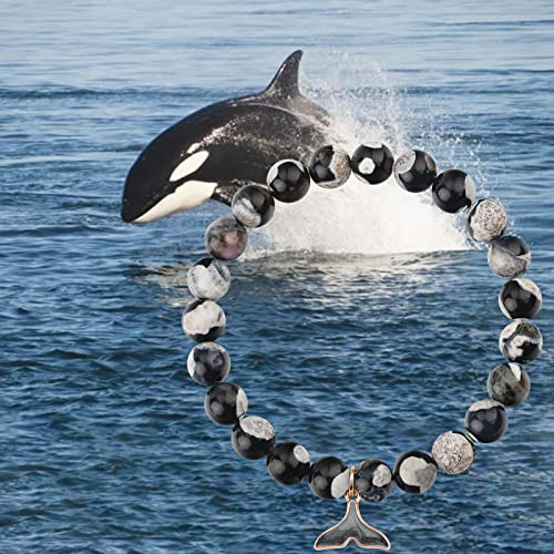 MollyQueen Orca Agate Crystal Bracelets Bead Bracelets for Women, 8mm Natural Stretch Chakra Bracelet Ocean Bracelet Jewellery Gift Bring Luck Prosperity Happiness.2