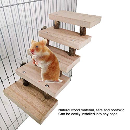 Escalera de Madera Natural con 5 Capas, Escaleras de Escaleras para Accesorios de Jaula de Loros Conejillos Hamsters