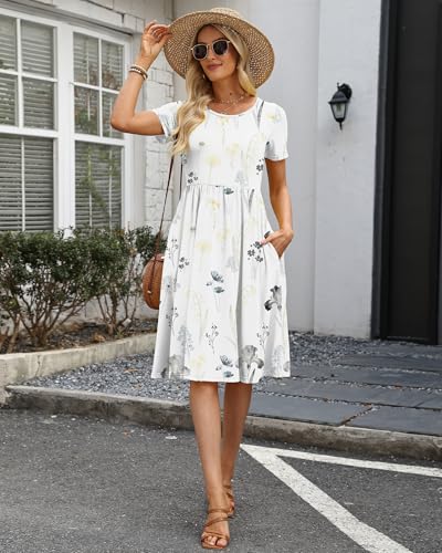 Image of COSSEN Women's 2026 Summer Midi Dress Crew Neck Short Sleeve