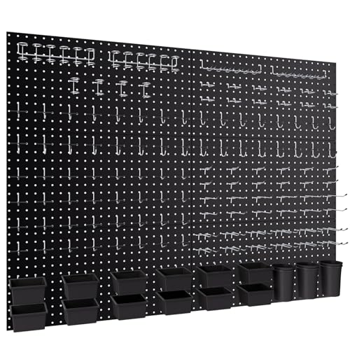 INCLY 226Pcs Black Metal Pegboard Wall Organizer Kit, Tool Storage Panel