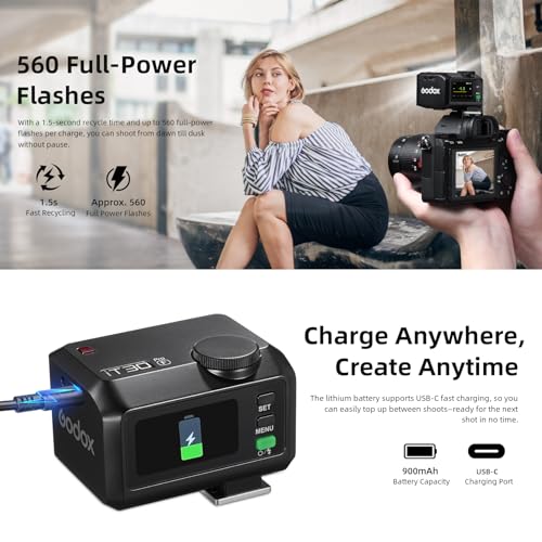 غودوكس فلاش اي تي 30 برو اف بوكيت تي تي ال لكاميرا فوجي فيلم: لاسلكي 2.4G + شاشة لمس (يعادل مشغل X3 مدمج)، بطارية ليثيوم ايون، HSS 1/8000s، 560 ومضة، موزع مدمج للصور الشخصية