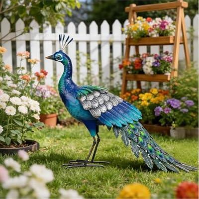 chisheen Metal Peacock Statue Garden Decor Yard Art Sculpture Outdoor Decoration for Lawn,Patio,Backyard,Housewarming Birthday Gifts for Women,Mom,Grandma