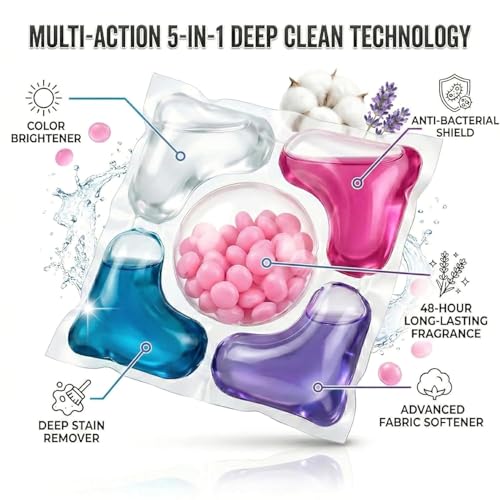Image of 5-in-1 Dissolvable Magic Laundry Pods (Pack of 10) | Tough Stain Fighter for Top & Front Load Machines | Floral Aroma | Eco-Friendly | 1 Pod = 1 Wash for 5-7kg Loads