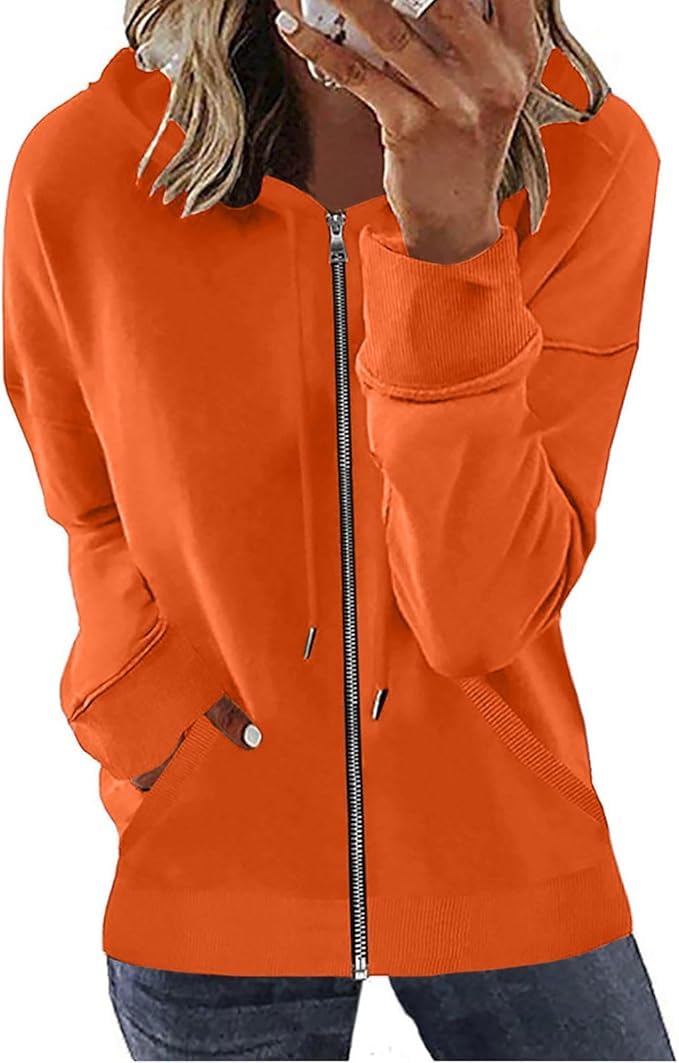 Womens Long Sleeve Open Front Zip Up Hoodies Drawstring Cardigan Hooded Sweatshirt Fashion Sweaters with Pockets