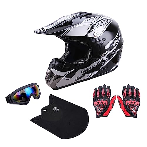 Image of OUMURS Adult Motocross Dirt Bike Helmet with Goggles, Gloves & Mask Dirt Bike ATV Helmet for Unisex-Adult Men Women Adjustable Sun Visor DOT /FMVSS-218 Off-Road Motorcycle Helmet UTV Helmet Downhill