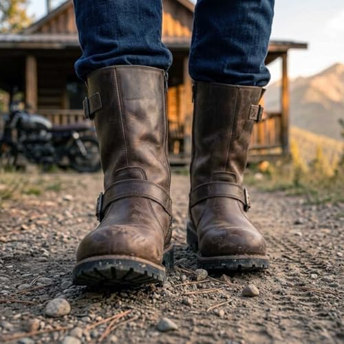 Image of Milwaukee Leather Men's Classic Leather Engineer Motorcycle Biker Boots | Premium Material, Round Toe, Rider Ready, Durable Everyday Wear