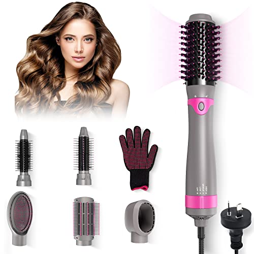 Hot Air Brush, AU PLUG Blow Dryer, 6IN1 Hair Dryer Brush Styling Tools Salon Negative Ionic Electric Hair Straightener＆Curly Hair Comb,Detachable Hot Hair Brush