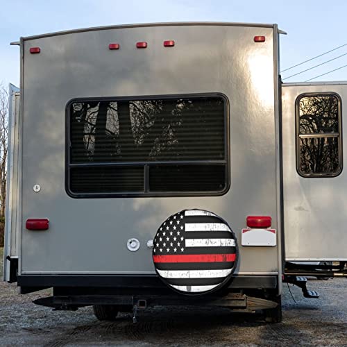Image of Delerain A Firefighter Support Flag Spare Tire Covers for RV Jeep Trailer SUV Truck and Many Vehicle, Wheel Covers Sun Protector Waterproof (16 Inch for Diameter 29 inch-31 inch)