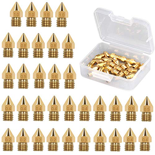 JEZOMONY 3D Drucker düsen, Extruderdüsen für MK8 0,2 mm, 0,3 mm, 0,4 mm, 0,5 mm, 0,6 mm, 0,8 mm, 1,0 mm, mit kostenloser Aufbewahrungsbox (34er Pack) Cover