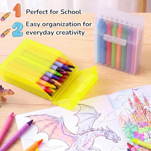 Image of Clabby 2 Pcs Clear Plastic Crayon Boxes Hold 24 Count, Yellow,Clear | Organizer Box, Case, Colorful, Portable Storage Holder with Snap Lid, for Kids Boys Girls School Classroom Home Art Supply