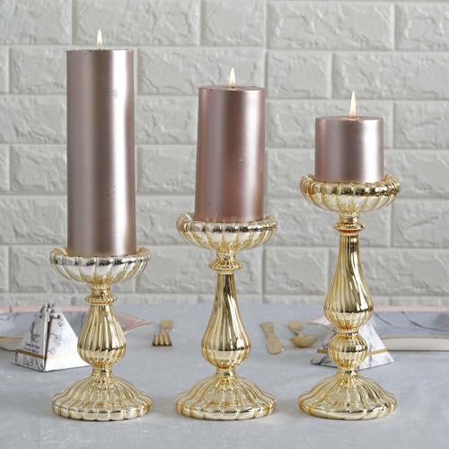 Efavormart Set of 3 Gold Mercury Glass Pillar...