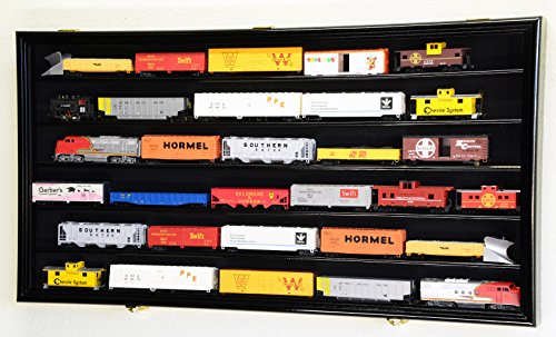HO Scale Model Train Display Case Cabinet Wall Rack w/98% UV Protection- Lockable -Black