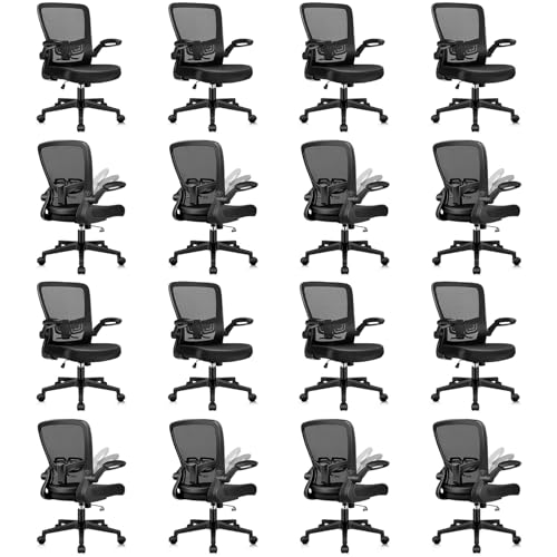 Image of KLASIKA Desk Chairs with Wheels, Ergonomic Mesh Office Chair Adjustable Height and Swivel Lumbar Support Home Office Chair with Flip Up Armrests, Set of 16
