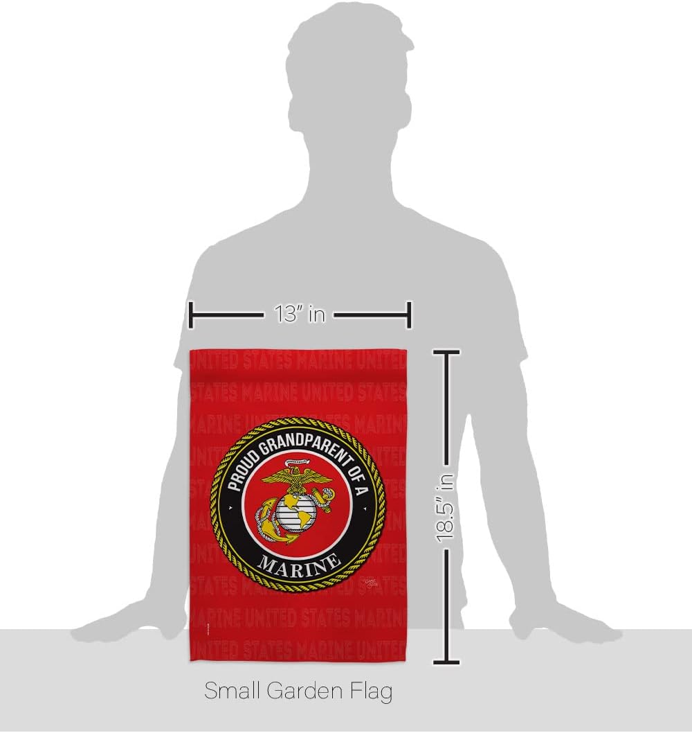 Breeze Decor Proud Grandparent Garden Flag Set Wood Dowel Armed Forces Marine Corps USMC Semper Fi United State American Military Veteran Retire Official House Yard Gift Double-Sided, Made in USA