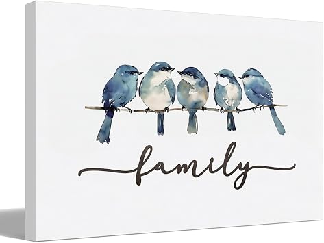 BIWSHA Blue Bird Family Wall Art Decor, Family Reunion Decorations, Farmhouse Blue Bird Canvas Wall Art Prints Decor for Home Bedroom Living Room Kitchen, 11x14 Inch