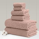 Modern Threads 6 Piece Set, 2 Bath Towels, 2 Hand Towels, 2 Washcloths Yarn Dyed Diamond Gate Jacquard Towel Set Dusty Rose