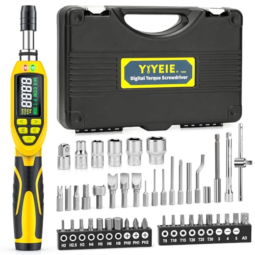 YIYEIE 46-Pc Digital Torque Screwdriver 3.5-70.8 In-lbs 1% Accuracy 1/4 Inch Pound Torque Screwdriver Buzzer & LED Alert with S2 Bits & Tools for Bike Repair Scope Mounting & Electronics
