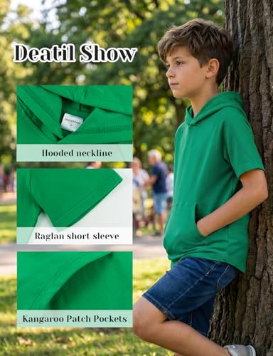 Image of Spring&Gege Boys Light Weight Short Sleeve Hoodie Casual Solid Pullover Hooded T-shirt with Pocket