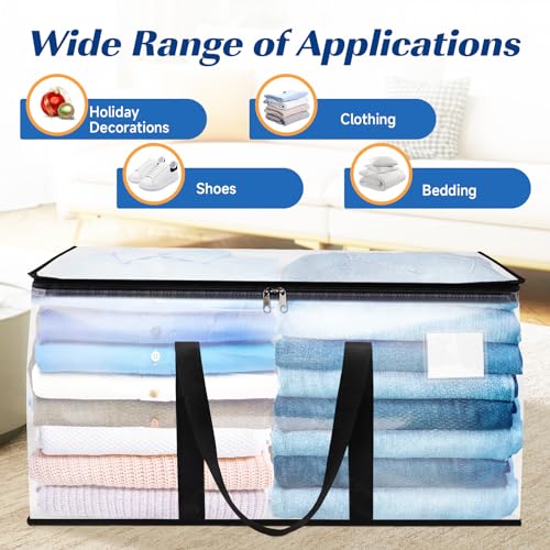 BlissTotes Moving Bags, 8-Pack Storage Bags with Zipper, Moving Bags Heavy Duty Extra Large, Moving Supplies, Clear Packing Bags, Reinforced Handles and Tag Pocket & Collapsible Moving Bags (76L)