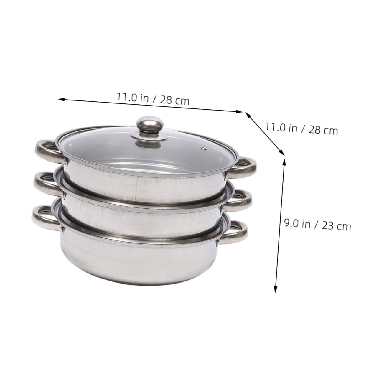 MAGICLULU Edelstahl Dampfgarer 3-lagig 28cm mit Glasdeckel Dampfkorb zum Dünsten von Gemüse und Suppen Mehrschichtiger Dampftopf für Schonendes Kochen im Haushalt