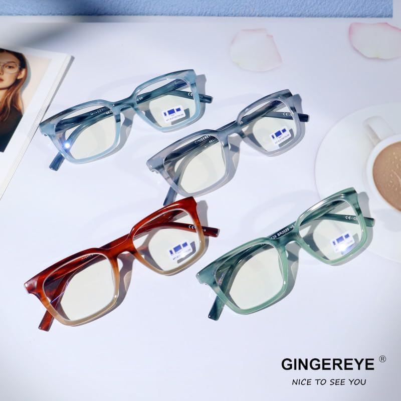 Miniatura 6 de Paquete de 2 lentes de lectura con luz azul para hombres y mujeres, lectores de marco cuadrado de moda, lentes de computadora antirreflejos +3.0