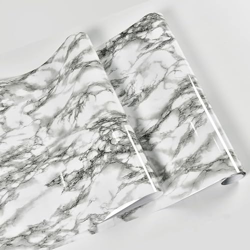 Image of Yancorp 24 inchx120 inchWhite and Black Contact Paper Marble Wallpaper Wide Peel and Stick Countertops Backsplash for Kitchen Waterproof Renter Friendly Wallpaper Papel Tapiz para Pared