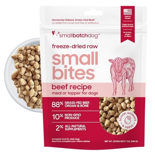 smallbatch Freeze-Dried Beef Dog Food – Grain Free, Organic Produce – Raw Dehydrated Beef Small Bites, High Protein Complete Meal or Topper – Humanely Raised, Made in USA, 7oz