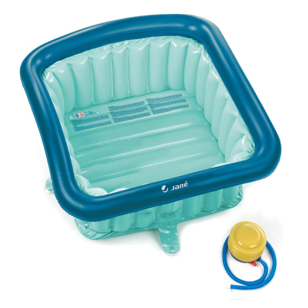 Jané Riduttore Doccia Bambino Gonfiabile 60x60 cm, Vaschetta Portatile, 70L, Ventose, Tappo Scarico, Pompa Inclusa, Blu