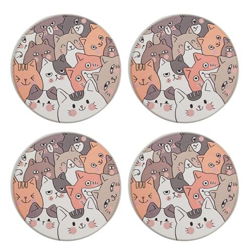 Hive Mind 珪藻土コースター 4枚入 直径10cm×厚さ1cm 吸水コースター アスベスト不使用 吸水 速乾 丸型 (柄C)