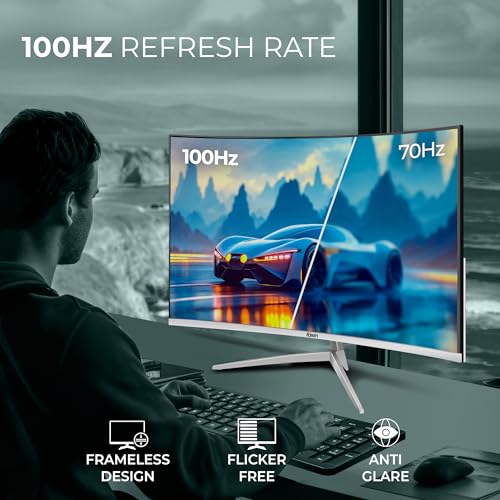 Image of Foxin Elite Pro 24 Inch Curved LED Monitor | 100Hz Refresh Rate |1800R Curve| Full HD 1080p| Built in Speaker | Bezel Less Design | HDMI & VGA Ports | White | 3 Yrs Warranty