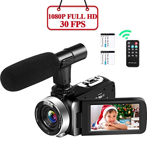 Videocámara Videocámara 1080P Full HD 30FPS 16X Zoom Digital Vlogging Videocámara con micrófono 24MP con 3 Pulgadas IPS 270 Grados Rotación Videocámara