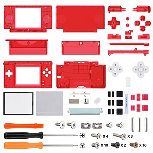 Image of eXtremeRate Clear Red Replacement Full Housing Shell for Nintendo DS Lite, Custom Handheld Console Case Cover with Buttons, Screen Lens for Nintendo DS Lite NDSL - Console NOT Included
