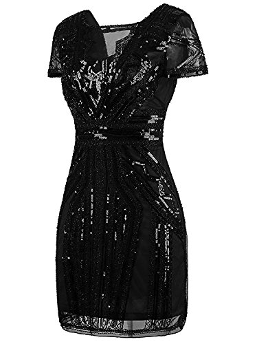 Image of Vijiv 1920s Short Prom Dresses V Neck Inspired Sequins Cocktail Flapper Dress