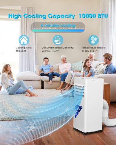 Lovewind 10000 BTU Portable Air Conditioners, Cool Up to 450 Sq.Ft, 4 IN 1 Quiet Portable AC Unit with Remote Control, Dehumidifier & Fan Modes, LED Display, 24H Timer, Installation Kits, White