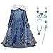 FZCRRDU KOCCAE Disfraz de Elsa, Niñas Cosplay Frozen Elsa Princesa Vestido Niña Azul Cuello Blanco Manga Larga, Disfraz de Cumpleaños de Carnaval, Fiesta de Disfraces (XL 150 (7-8) ANS)