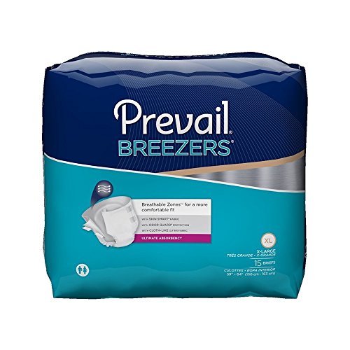 Prevail Breezers Incontinence Briefs - Unisex Adult Incontinence Briefs with Tabs - Disposable Adult Diaper for Men& Women - Ultimate Absorbency - X-Large, 15 Count Bag