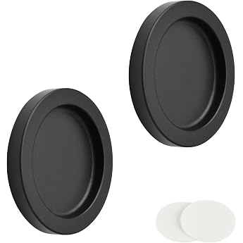 MOROBOR Round Self-Adhesive Sliding Door Handle 2 Pack Cabinet Door Finger Handle Aluminium Alloy Invisible Door Handle for Sliding Barn Doors Drawers Cupboards Wardrobe Black