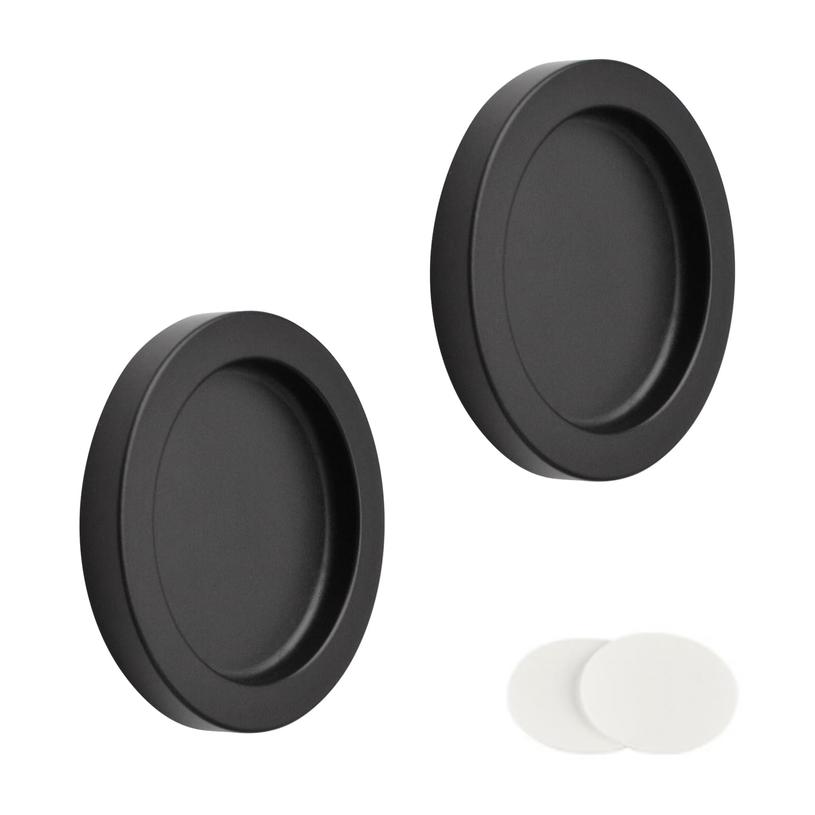 Morobor Black Round Self-Stick Sliding Door Handle, 2 Pack Closet Door Finger Pull Aluminum Alloy Invisible Door Handle For Sliding Barn Drawer Cupboard Wardrobe (Black)