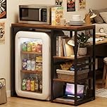 Homieasy Mini Fridge Cabinet with Power Outlet, Coffee Bar Cabinet with Mini Fridge Space, Industrial Liquor Cabinet with Wine Storage & Glass Holder for Dorm, Living Room, Home Kitchen, Rustic Brown